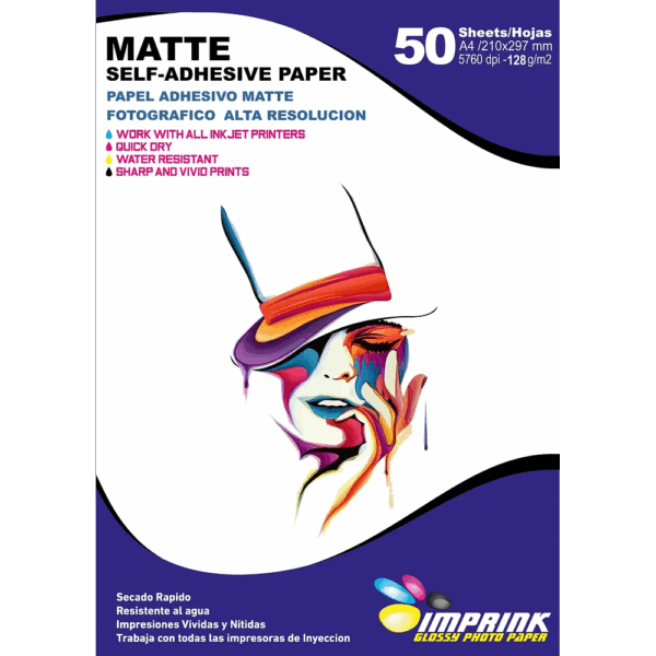 Papel Fotográfico Adhesivo Matte / A4 / 128 gr / 50 Hojas (Imprink)