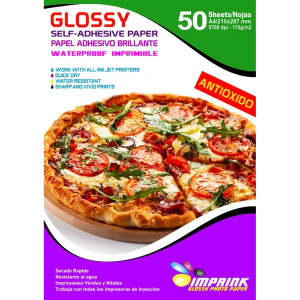 Papel Fotográfico Adhesivo Glossy / A4 / 115 gr / 50 Hojas (Imprink)