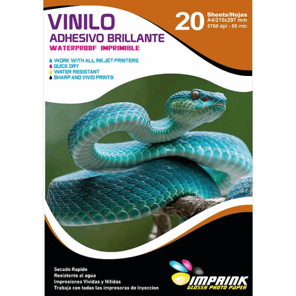 Vinilo Adhesivo Blanco Imprimible / A4 / 20 Hojas (Imprink)