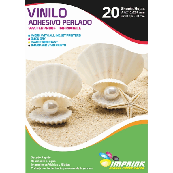 Vinilo Adhesivo Perlado Imprimible / A4 / 20 Hojas (Imprink)