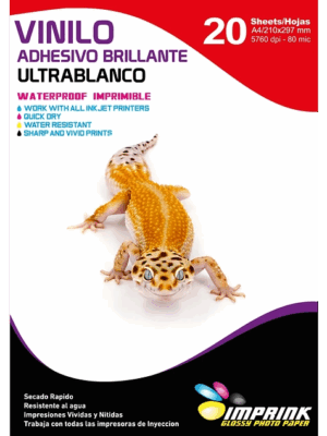 Vinilo Adhesivo Ultra Blanco Imprimible / A4 / 20 Hojas (Imprink)