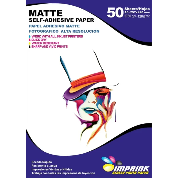 Papel Fotográfico Adhesivo Matte / A3 / 128 gr / 50 Hojas (Imprink)