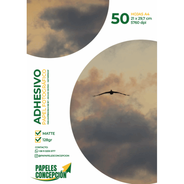 Papel Fotográfico Adhesivo Matte / A4 / 128 gr / 50 Hojas