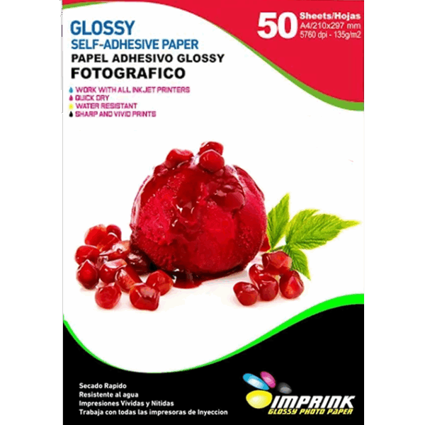 Papel Fotográfico Adhesivo Glossy / A4 / 135 gr / 50 Hojas (Imprink)