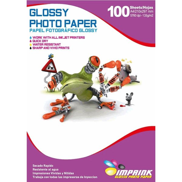 Papel Fotográfico Glossy / A4 / 135 gr / 100 Hojas (Imprink)