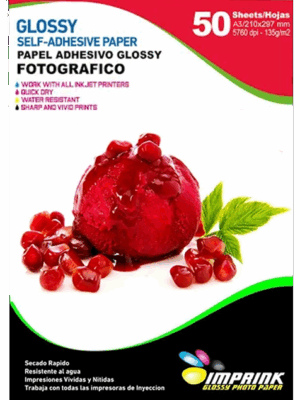 Papel Fotográfico Adhesivo Glossy / A3 / 135 gr / 50 Hojas (Imprink)