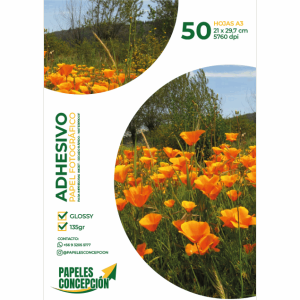 Papel Fotográfico Adhesivo Glossy / A3 / 135 gr / 50 Hojas