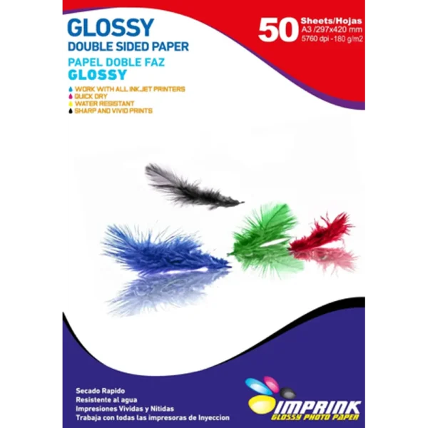Papel Fotográfico Glossy Doble Faz / A3 / 180 gr / 50 Hojas (Imprink)