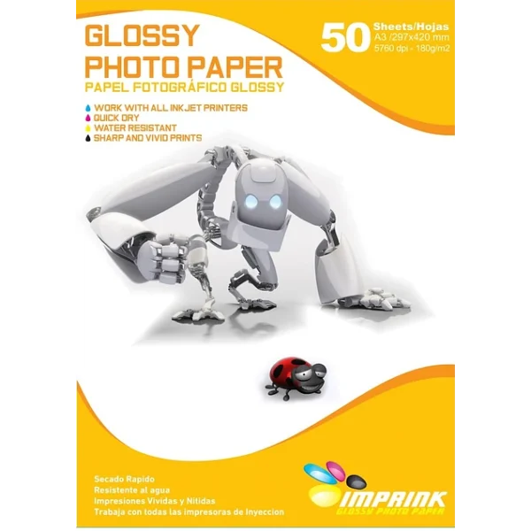 Papel Fotográfico Glossy / A3 / 180 gr / 50 Hojas (Imprink)