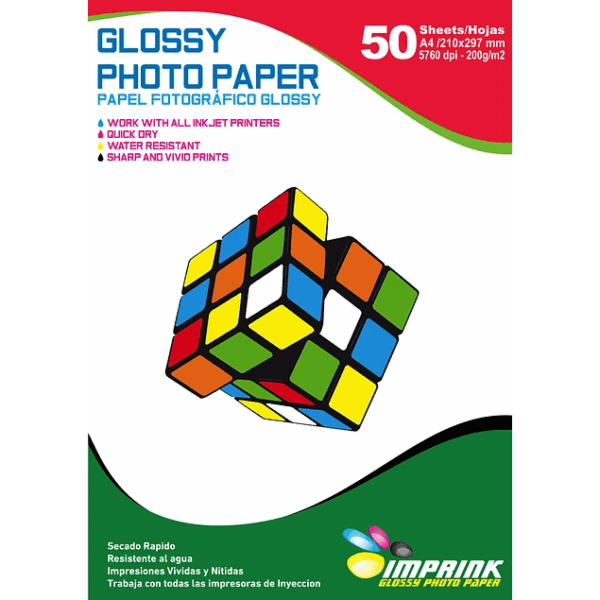 Papel Fotográfico Glossy / A4 / 200 gr / 50 Hojas (Imprink)