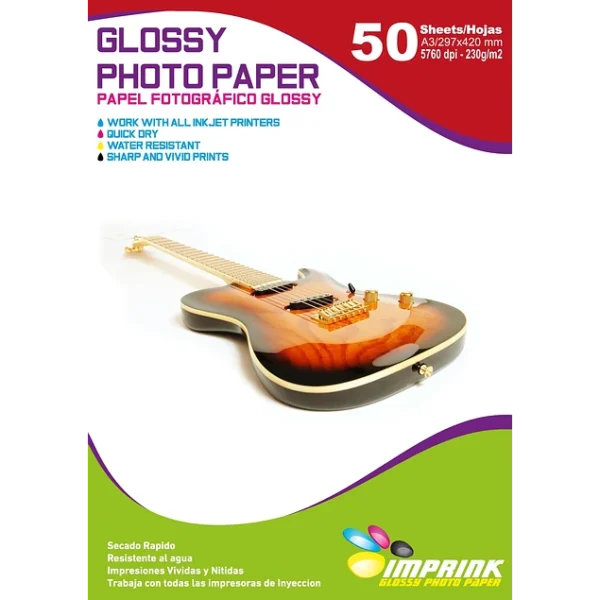 Papel Fotográfico Glossy / A3 / 230 gr / 50 Hojas (Imprink)