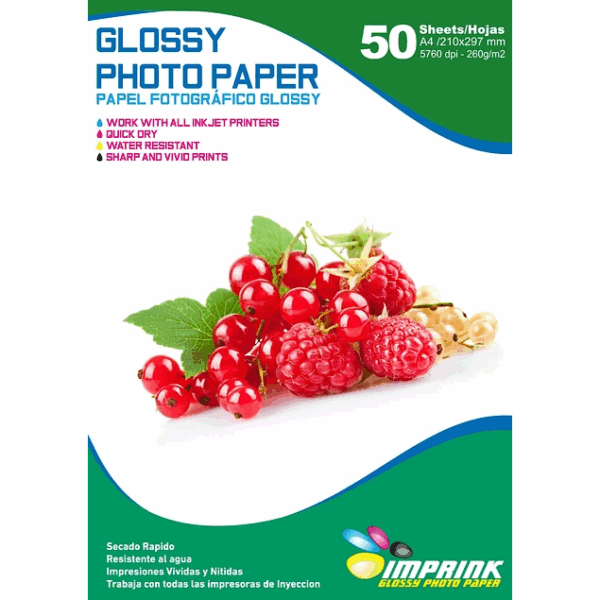 Papel Fotográfico Glossy / A4 / 260 gr / 50 Hojas (Imprink)
