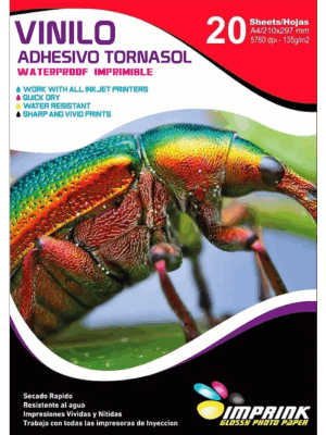 Vinilo Adhesivo Tornasol Imprimible / A4 / 20 Hojas (Imprink)