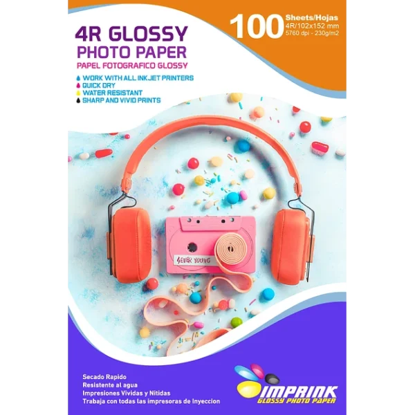 Papel Fotográfico Glossy / 4R (10 x 15 cm) / 230 gr / 100 Hojas (Imprink)