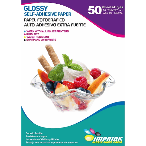 Papel Fotográfico Adhesivo Glossy Extra Fuerte / A4/ 135 gr / 50 Hojas