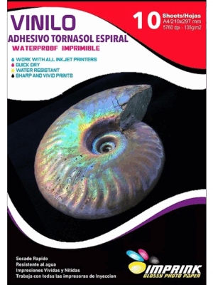 Vinilo Adhesivo Tornasol Espiral Imprimible / A4 / 10 Hojas (Imprink)