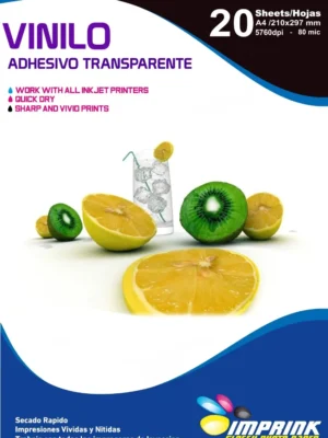 Vinilo Adhesivo Transparente Cristalino Imprimible / A4 / 20 Hojas (Imprink)