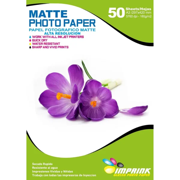 Papel Fotográfico Matte / A3 / 180 gr / 50 Hojas (Imprink)
