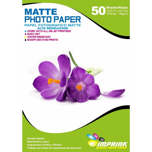 Papel Fotográfico Matte / A4 / 180 gr / 50 Hojas