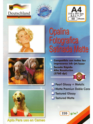 Papel Fotográfico Matte Doble Faz / A4 / 220 gr / 50 Hojas (Deutschland)