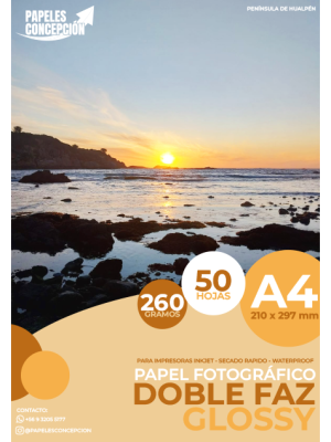 Papel Fotográfico Glossy Doble Faz / A4 / 260 gr / 50 Hojas (Papeles Concepción)
