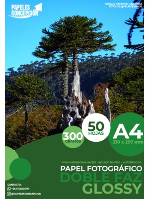 Papel Fotográfico Glossy Doble Faz / A4 / 300 gr / 50 Hojas (Papeles Concepción)