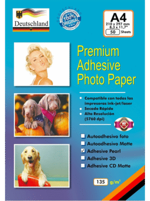 Papel Fotográfico Adhesivo Perlado / A4 / 135 gr / 50 Hojas (Deutschland)