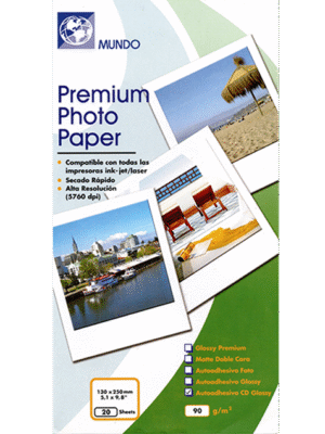 Papel Fotográfico Adhesivo para CD / 90 gr / 20 Hojas (Mundo)