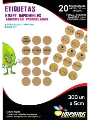 Etiquetas Kraft Redondas Troqueladas / 5cm / 300un (Imprink)