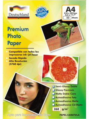 Papel Fotográfico Semi-Glossy Doble Faz / A4 / 260 gr / 50 Hojas (Deutschland)