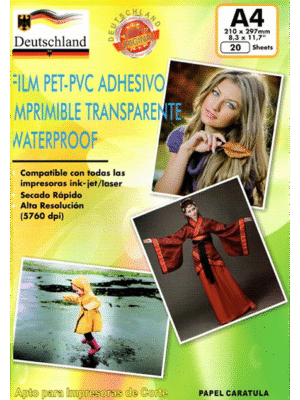 Vinilo Adhesivo Transparente Imprimible / A4 / 20 Hojas (Deutschland)