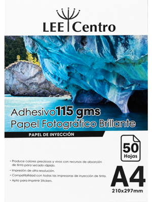 Papel Fotográfico Adhesivo Glossy / A4 / 115 gr / 50 Hojas (Lee Centro)