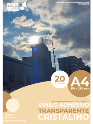 Vinilo Adhesivo Transparente Cristalino Imprimible / A4 / 20 Hojas (Papeles Concepción)