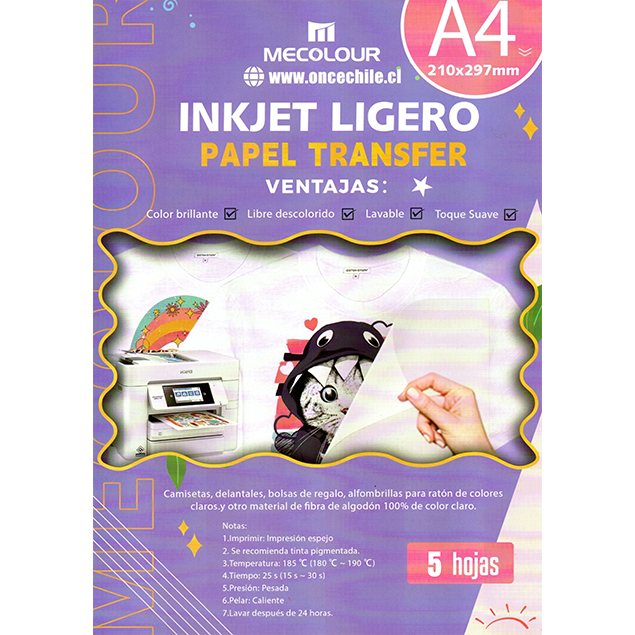 Papel Transfer Para Telas Claras / A4 / 5 Hojas 1 Papel Transfer Para Telas Claras / A4 / 5 Hojas