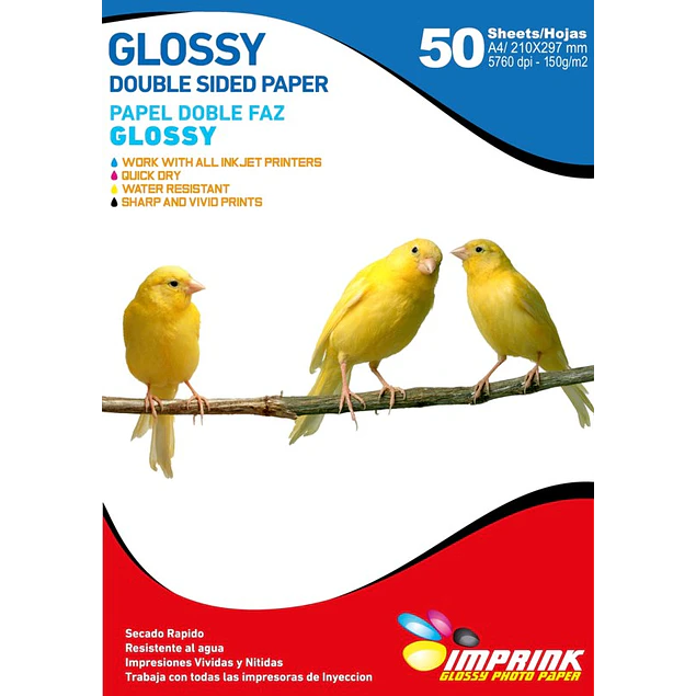 Papel Fotográfico Glossy Doble Faz / A4 / 150 gr / 50 Hojas (Imprink)